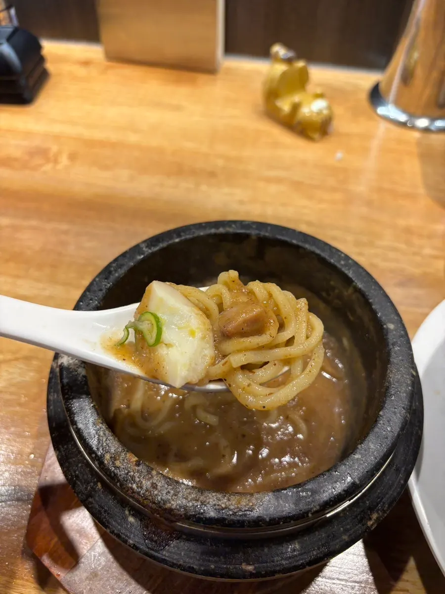 Tsukemen noodles eaten with chashu