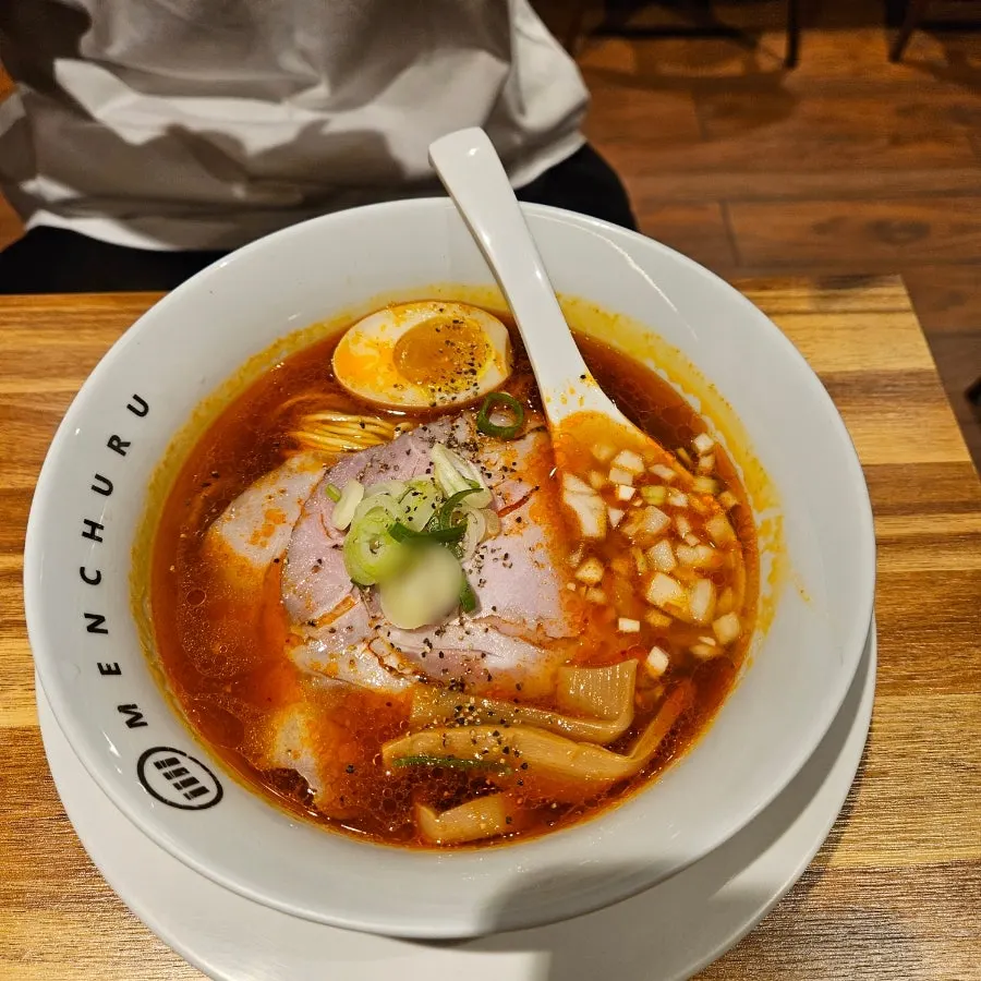 A bowl of spicy shoyu ramen at Mentsuru Euljiro Branch