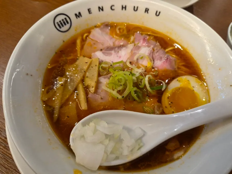 Mentsuru's spicy shoyu ramen made with clam and chicken broth