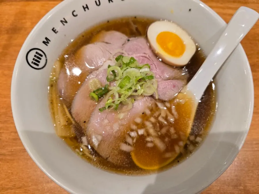Shoyu ramen and fried gyoza set at Mentsuru