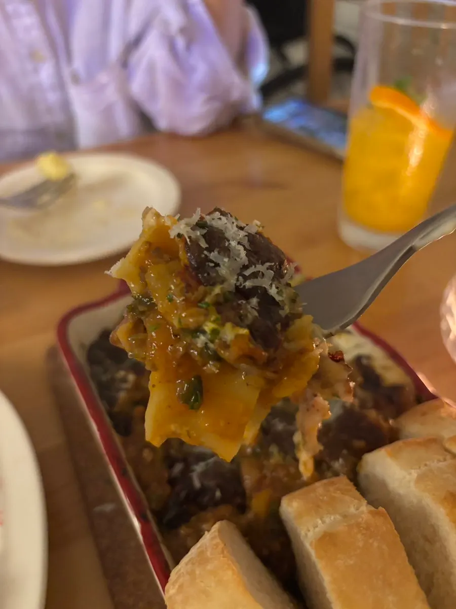 Cross-section of the lasagna with rich sauce