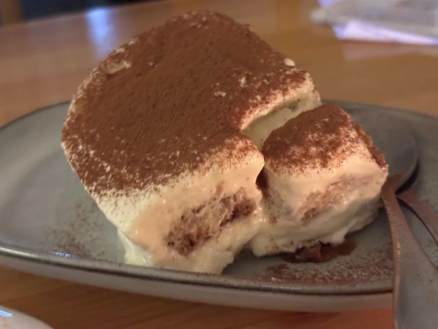 Chestnut tiramisu with iced Americano