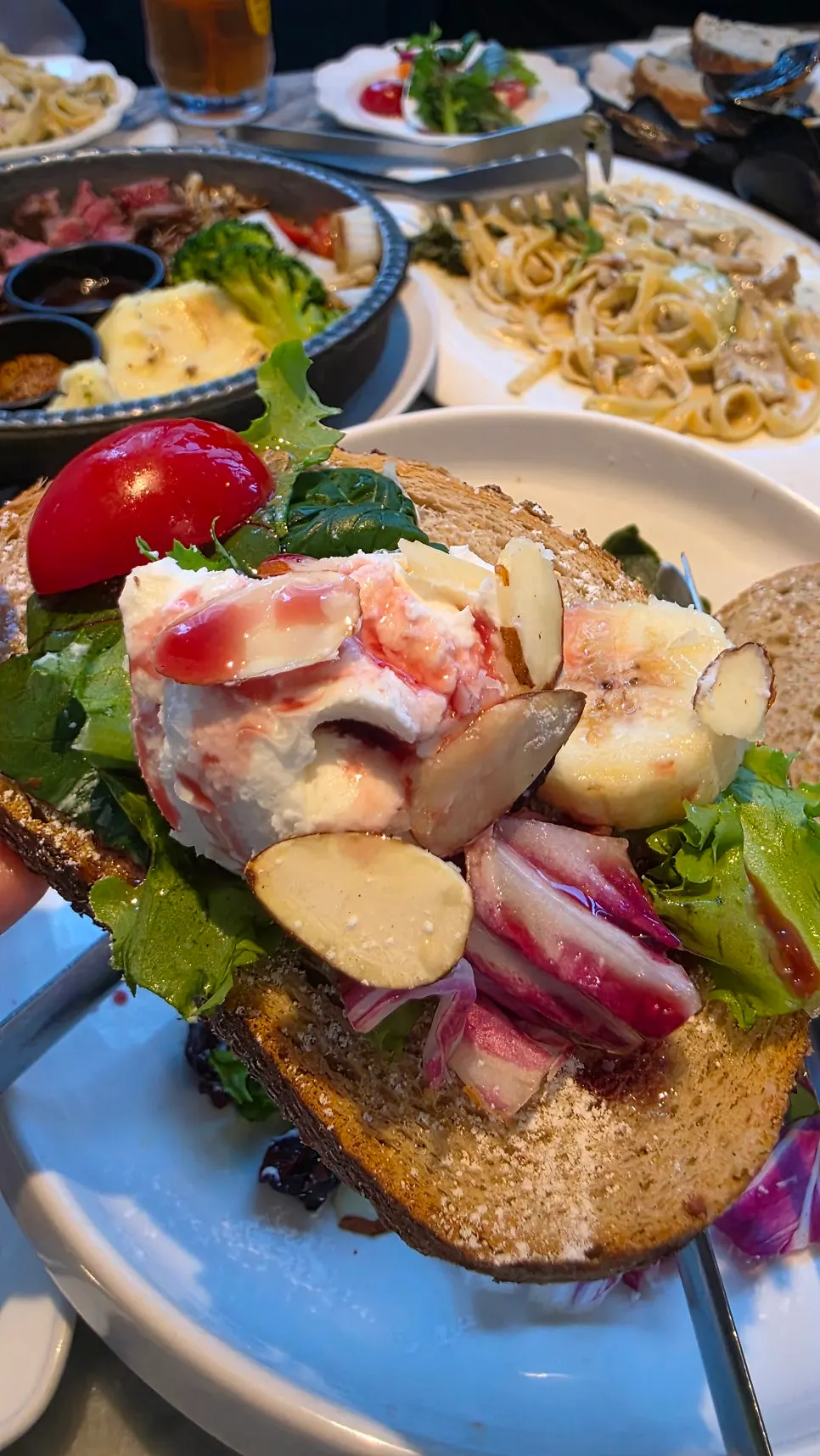 Baguette served alongside the salad