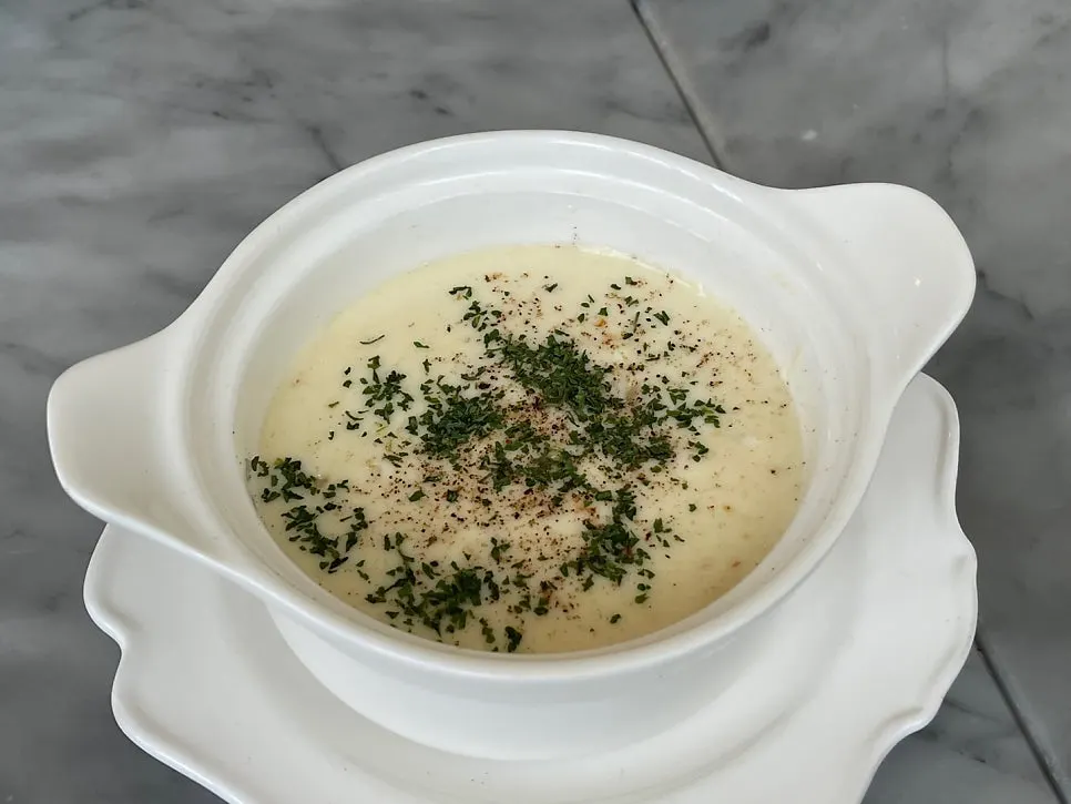 A bowl of rich clam chowder