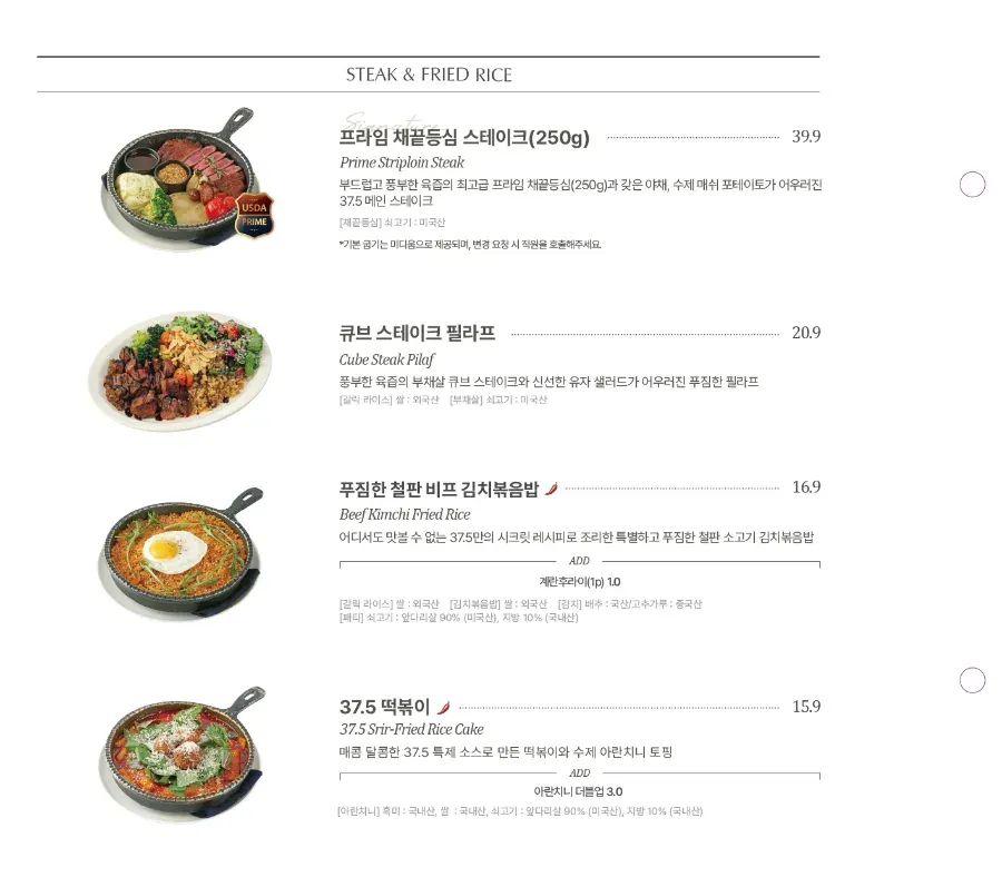 Tampilan layar menu pasta