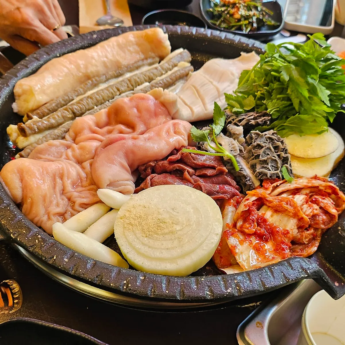 Special Hanwoo Gopchang Set piled high on the grill