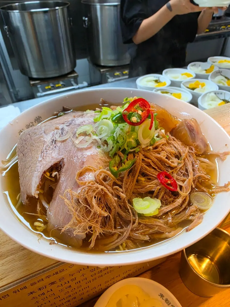 Beef brisket tendon pho piled high with meat