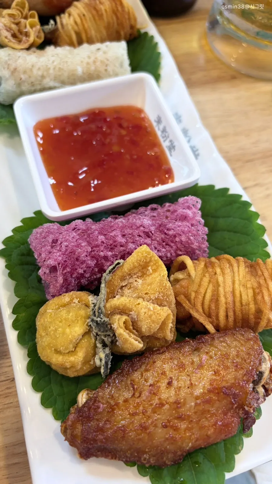 Close-up of sweet potato and scallop cha gio