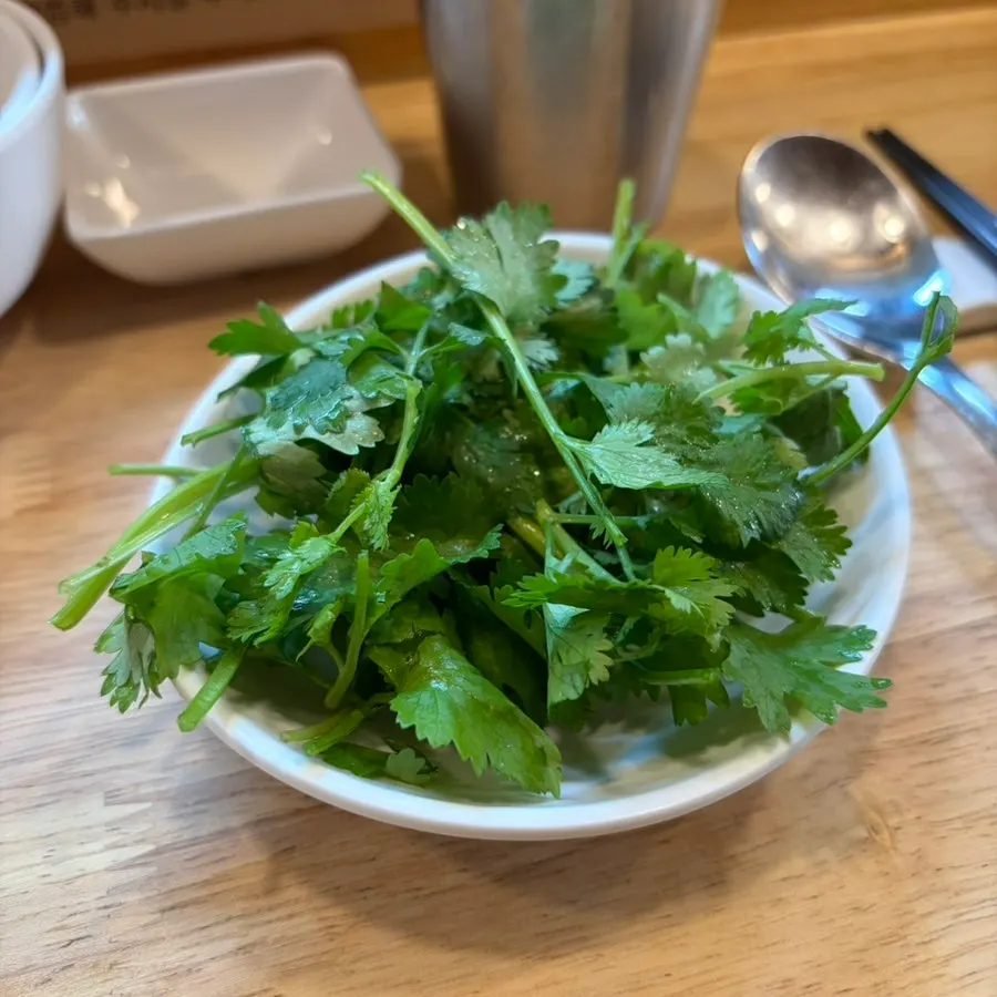 Beef brisket-tendon pho with added cilantro