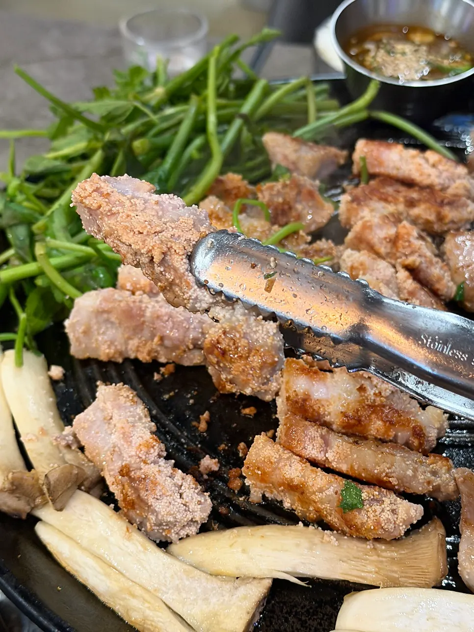 Golden-brown grilled aged pollack roe pork belly