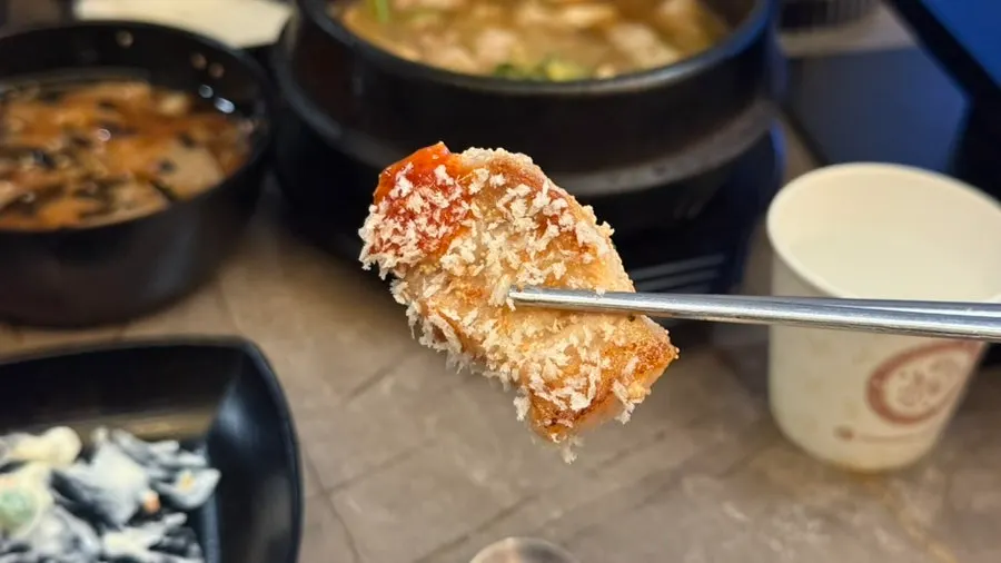 Pollack roe pork belly dipped in sauce and coated with breadcrumbs