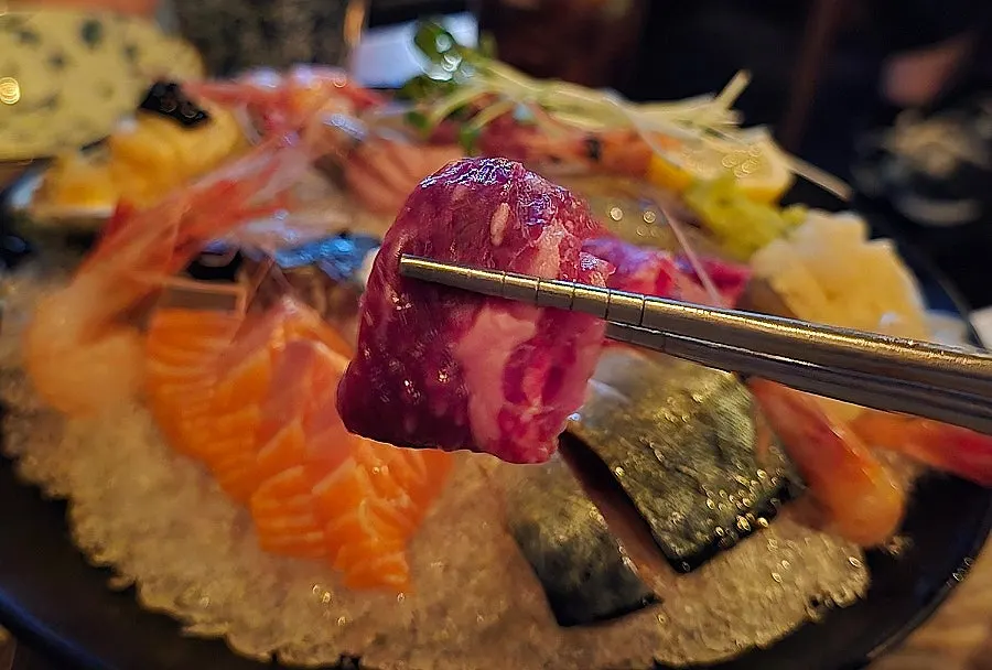 Close-up of well-aged sashimi