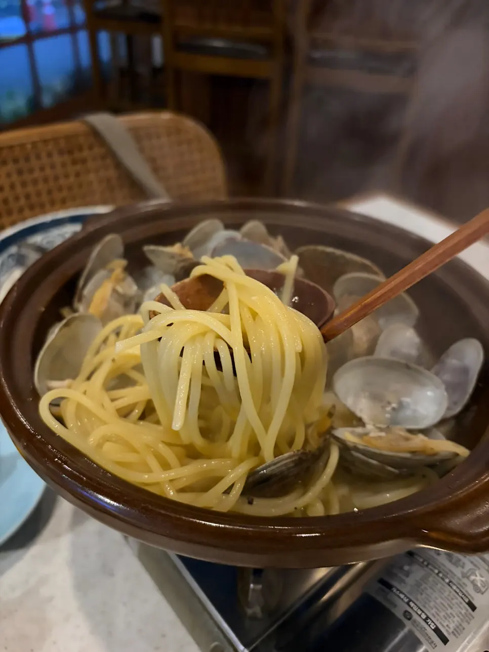 왕바지락 술찜에 추가한 파스타면