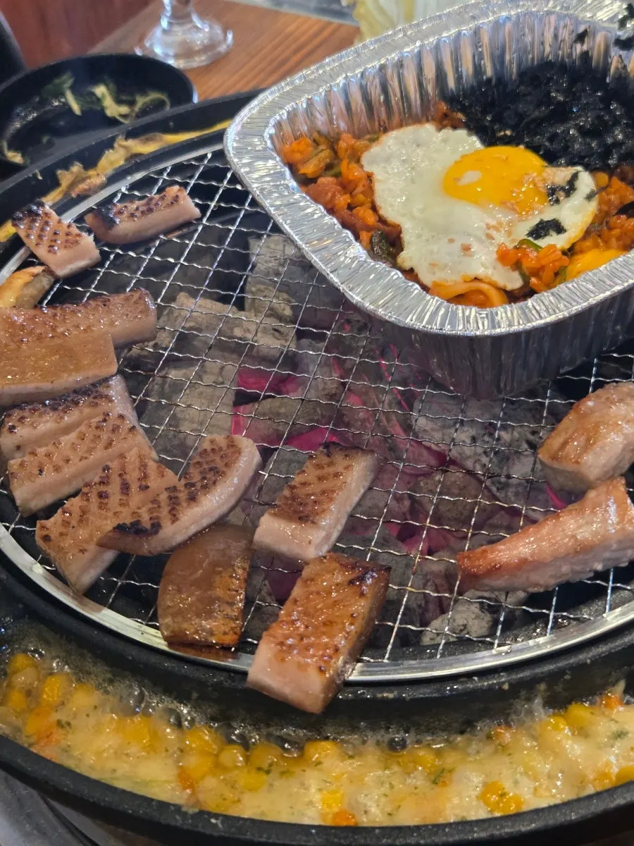 Grilled pork skin served last