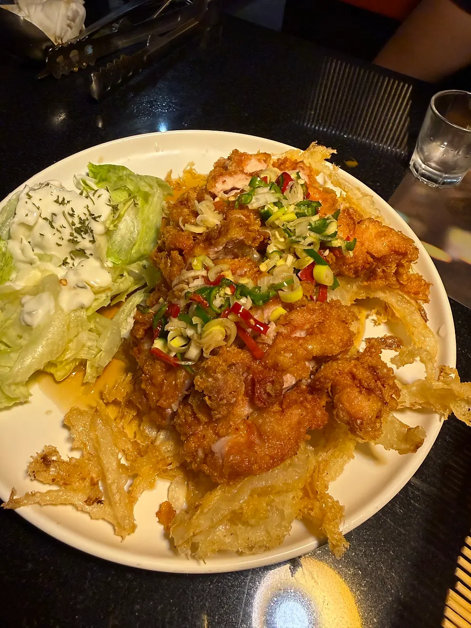 Yurin-gi served with fried onions