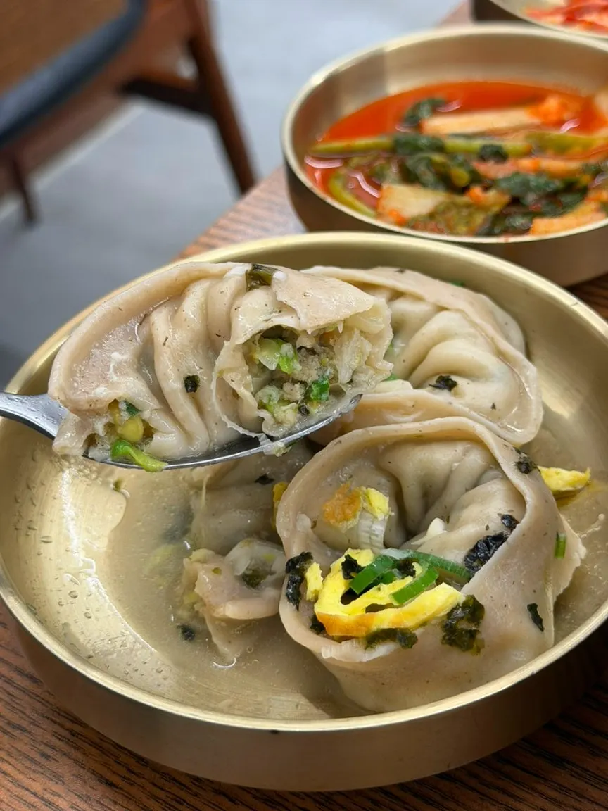 Cross-section of a dumpling packed with filling