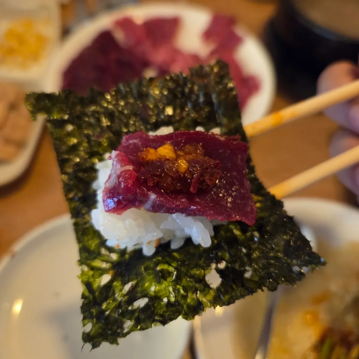 Mungtigi sushi made with rice and thick seaweed