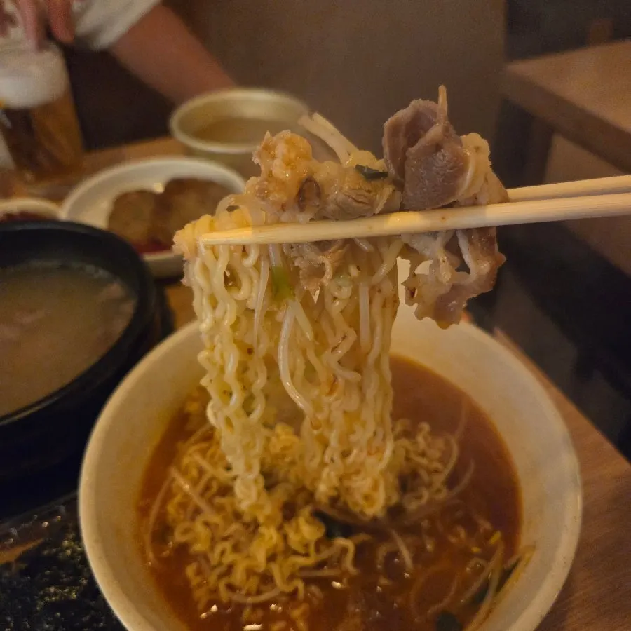 A bowl of spicy red-broth ramyeon