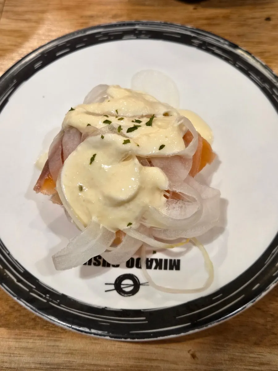 Sushi picked off the conveyor belt