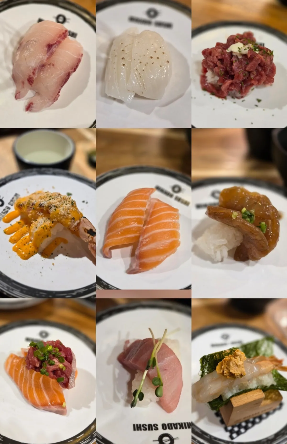 Menu board showing sushi varieties at Mikado Sushi Pyeongtaek Station Branch