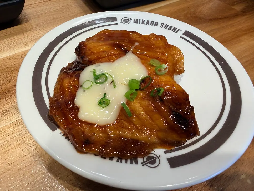 A plate of tilapia sushi