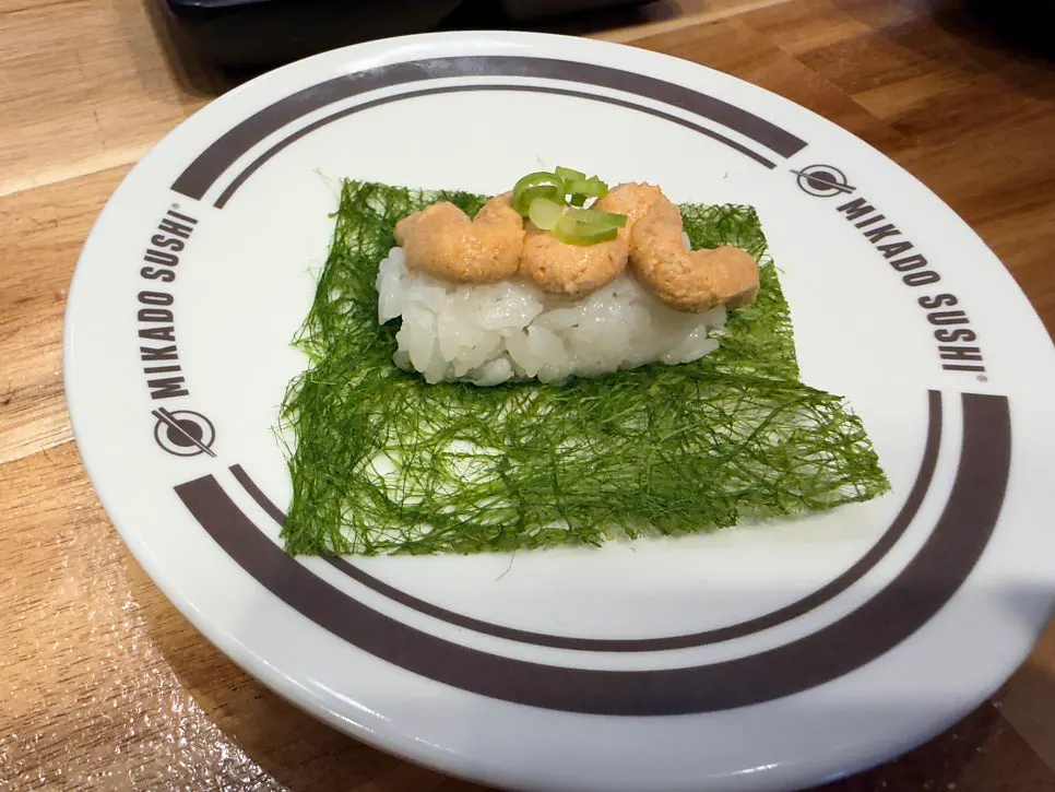 A plate of ankimo sushi
