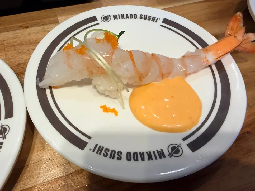 A plate of mega shrimp sushi