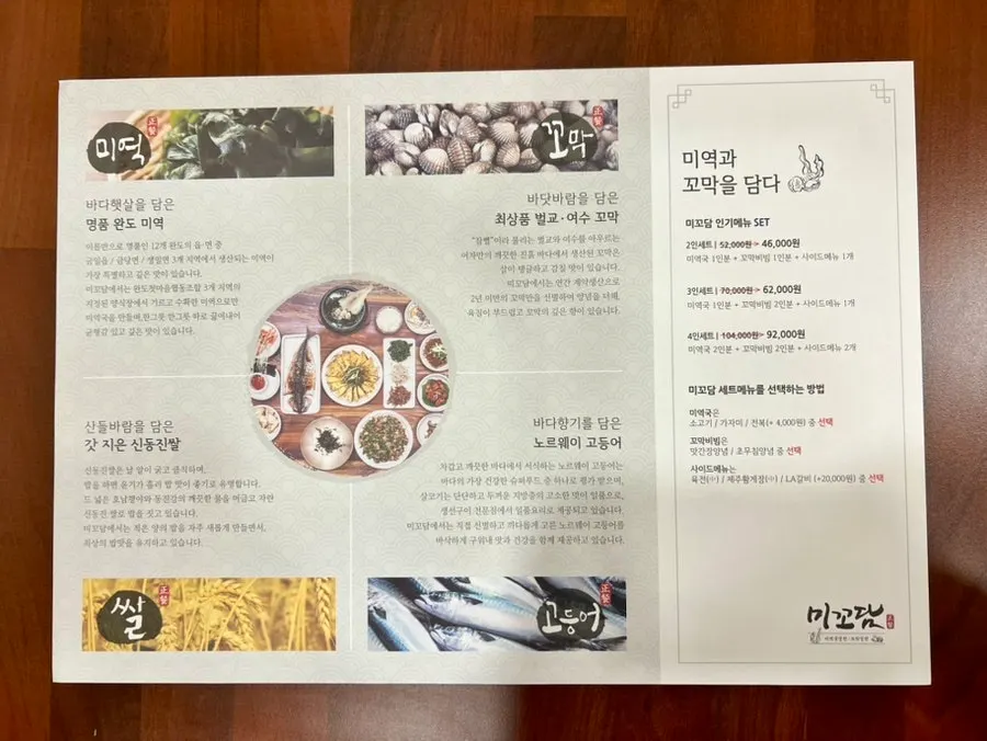 Sign explaining ingredients like Wando seaweed and Beolgyo cockles
