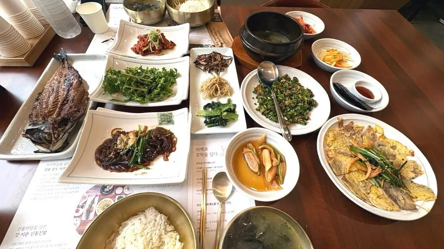 Neatly arranged Korean set-menu side dishes