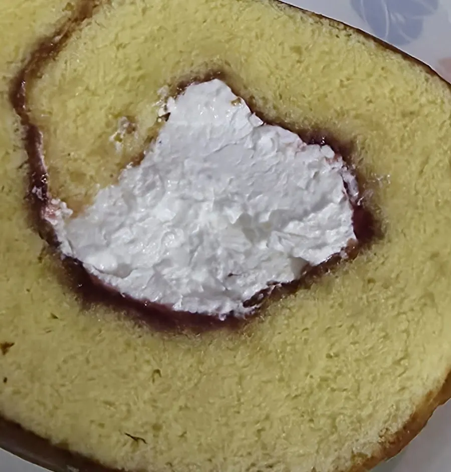 Raspberry roll slice at Milbat Bakery Pyeongchon