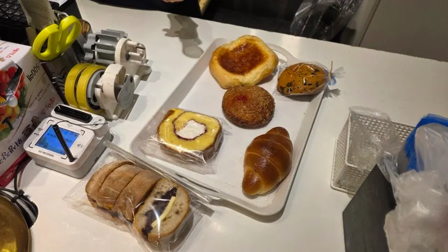 Assortment of bread purchased at Milbat Bakery Pyeongchon