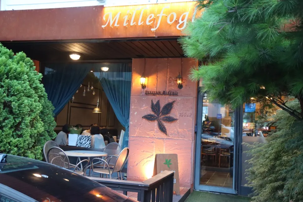 Millepollie's entrance with a large tree