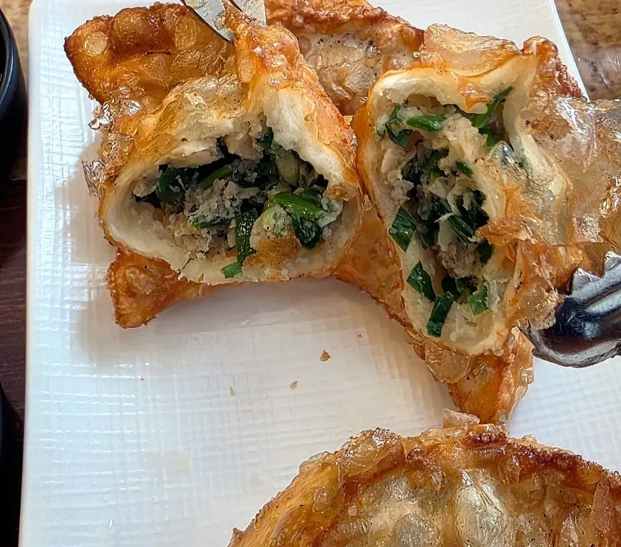 Gunmandu served with doubanjiang sauce