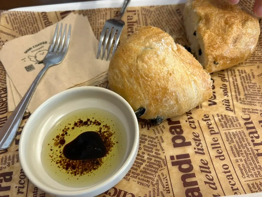 Close-up of the black-sesame-scented cream latte