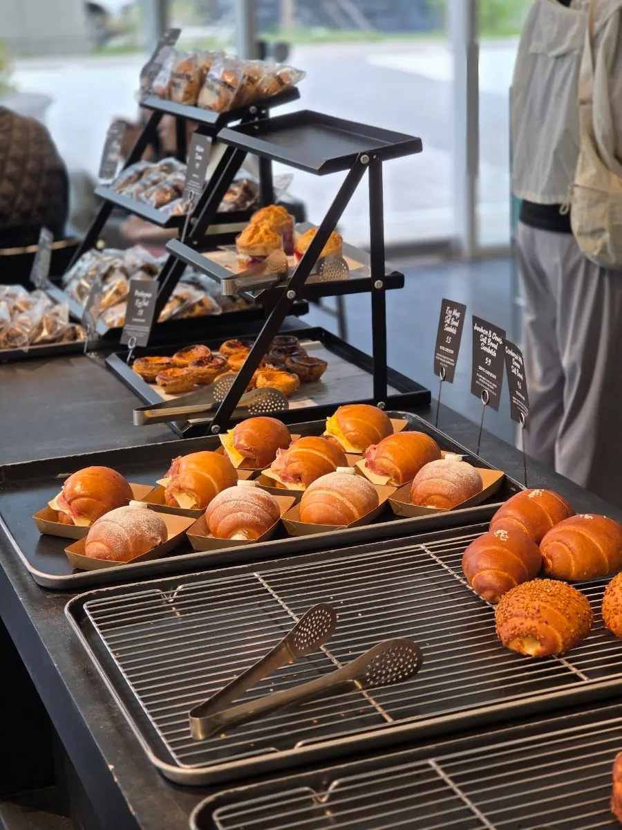 Showcase with a variety of breads on display