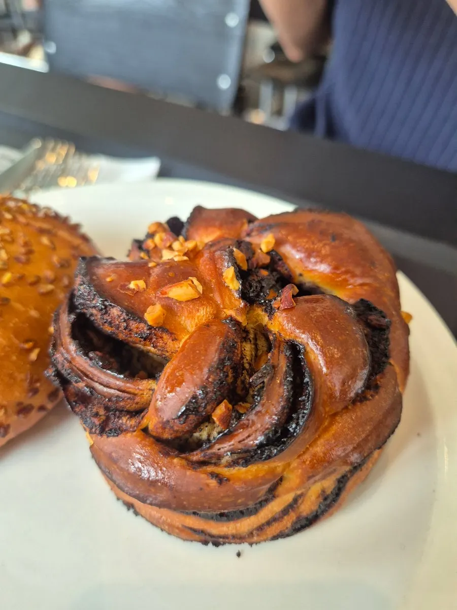 Cross-section of babka showing chocolate filling
