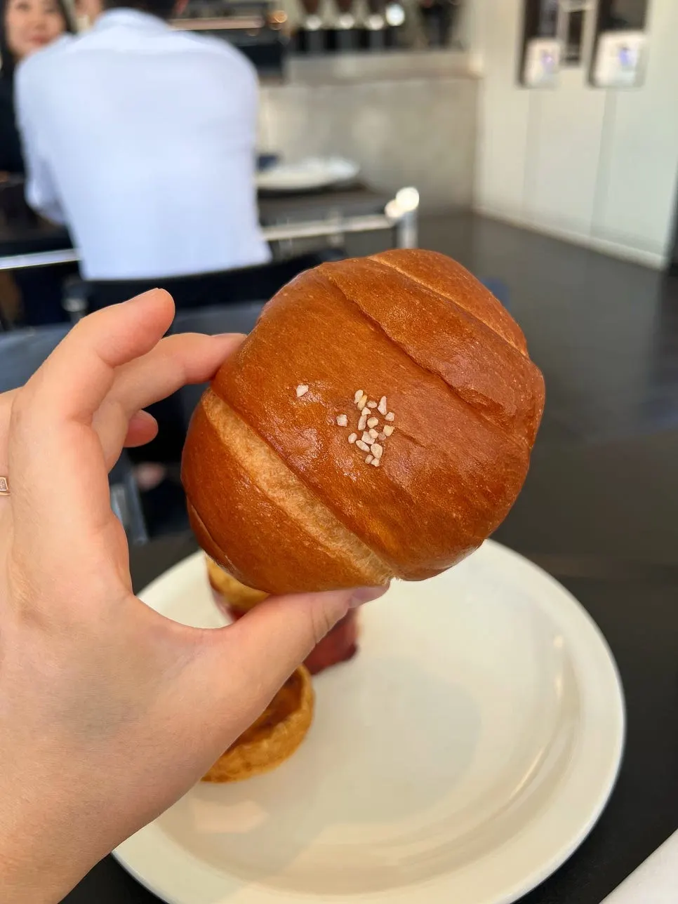 Cross-section of the salt bread with butter inside