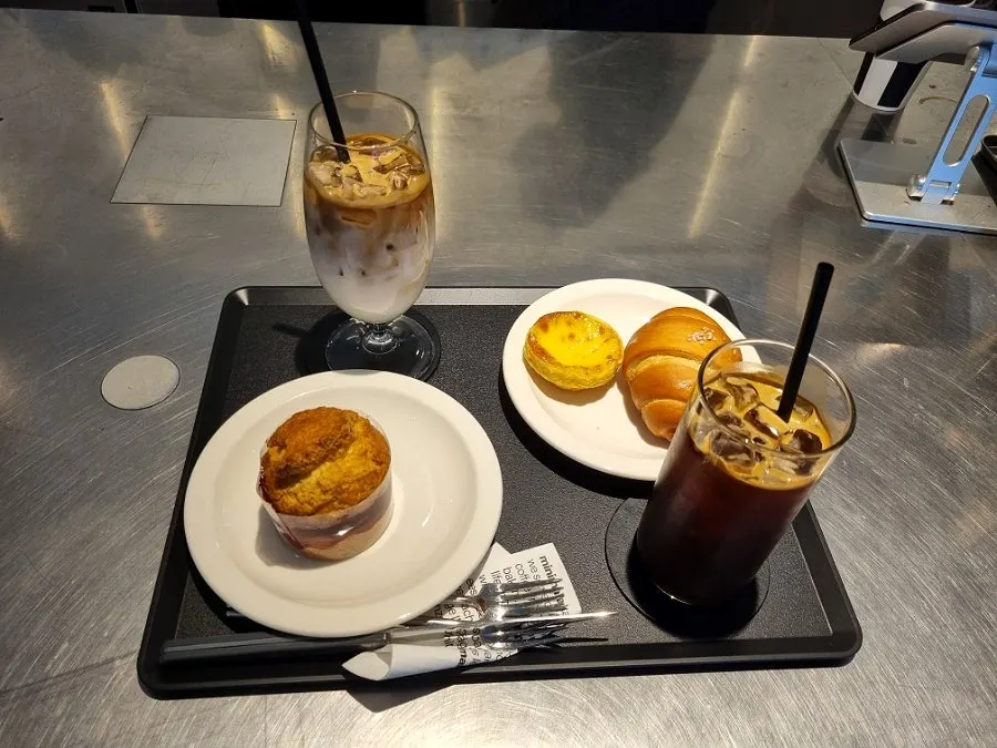 Table set with coffee and desserts together