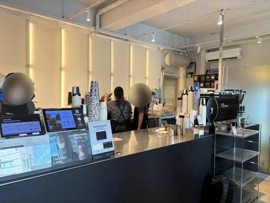Nearly full café seating area