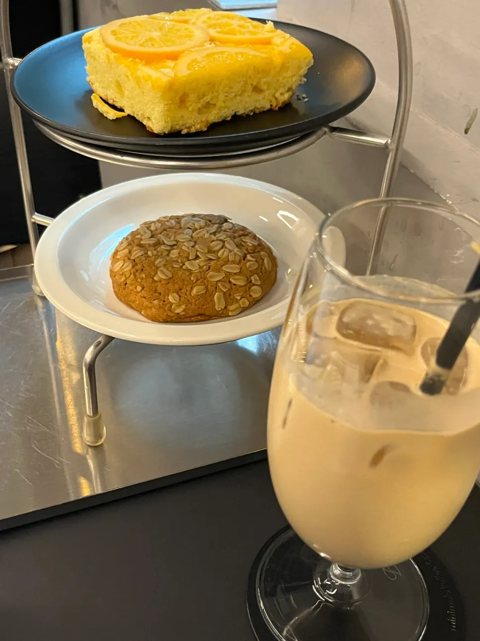 Two-tier tray with cookie and pound cake