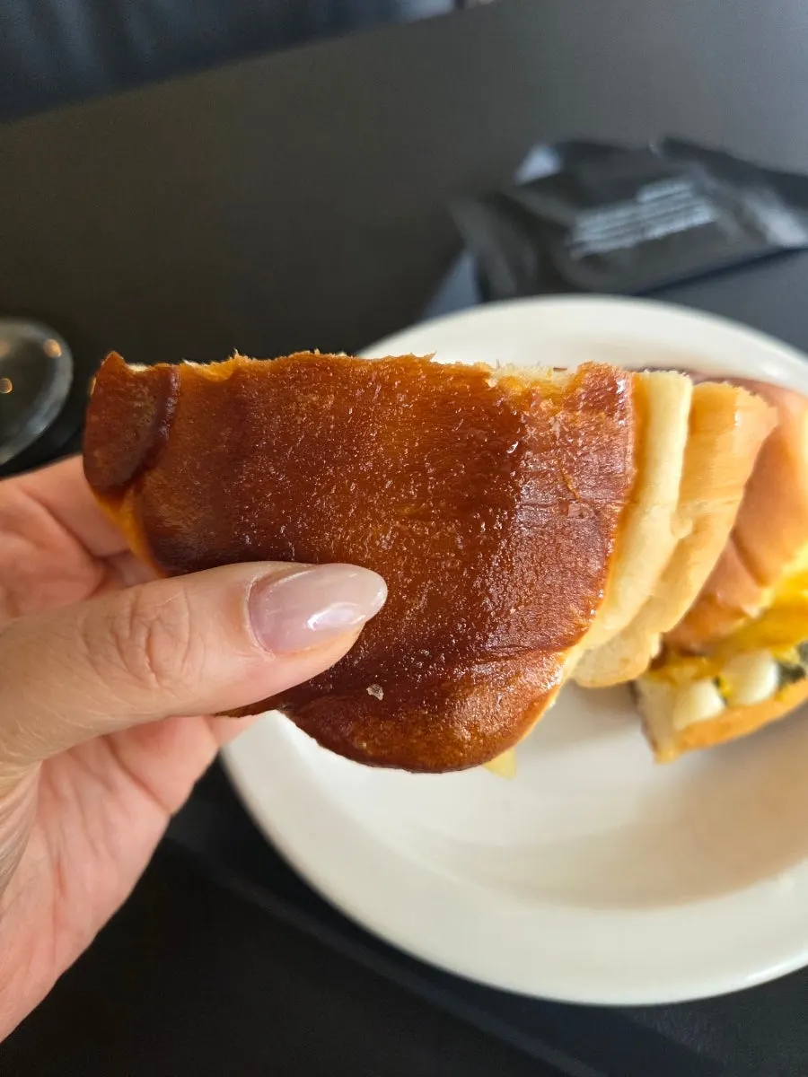 Cross-section of the egg mayo-filled salt bread sandwich