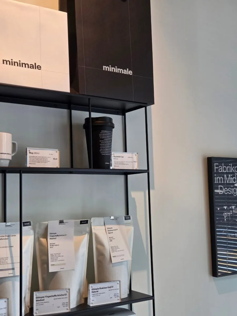 Coffee beans for sale displayed in a corner of the store