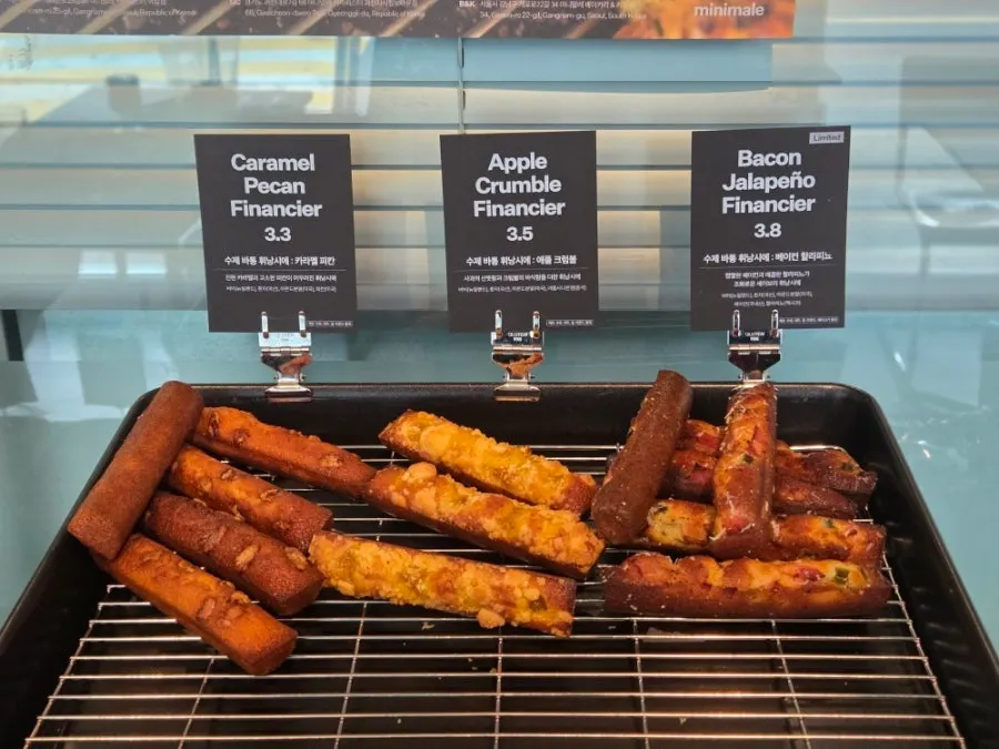 Bakery items displayed in the showcase