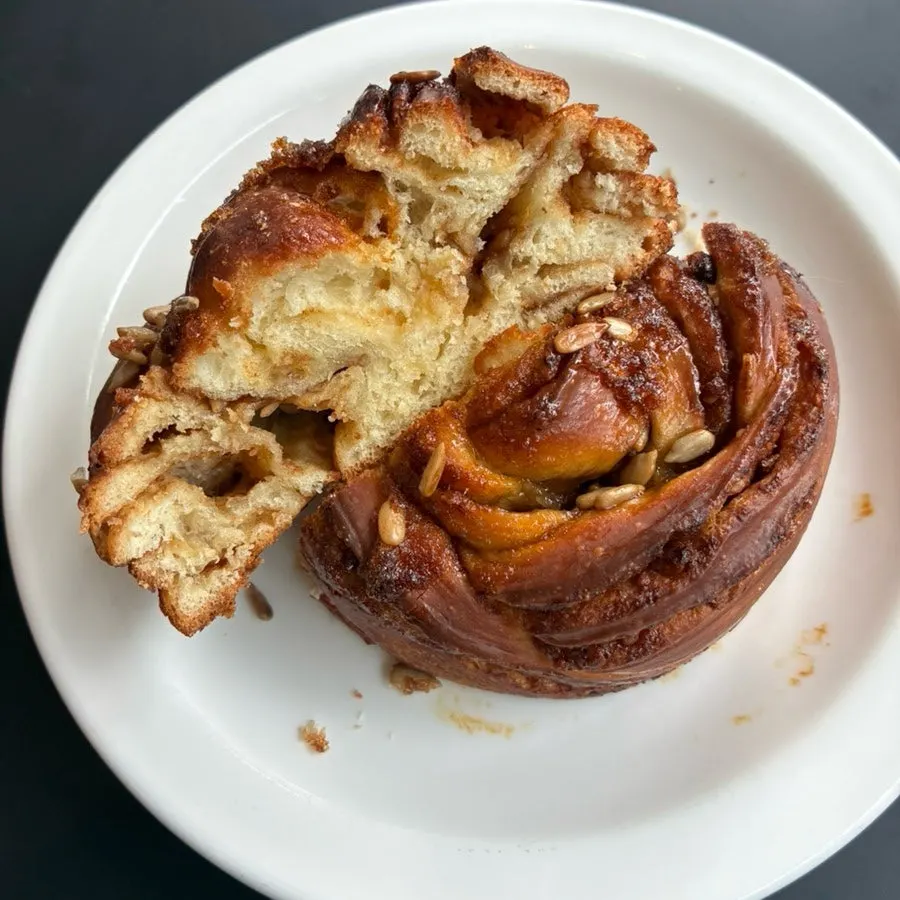 Cross-section of hotteok babka showing brown sugar, cinnamon, and nuts