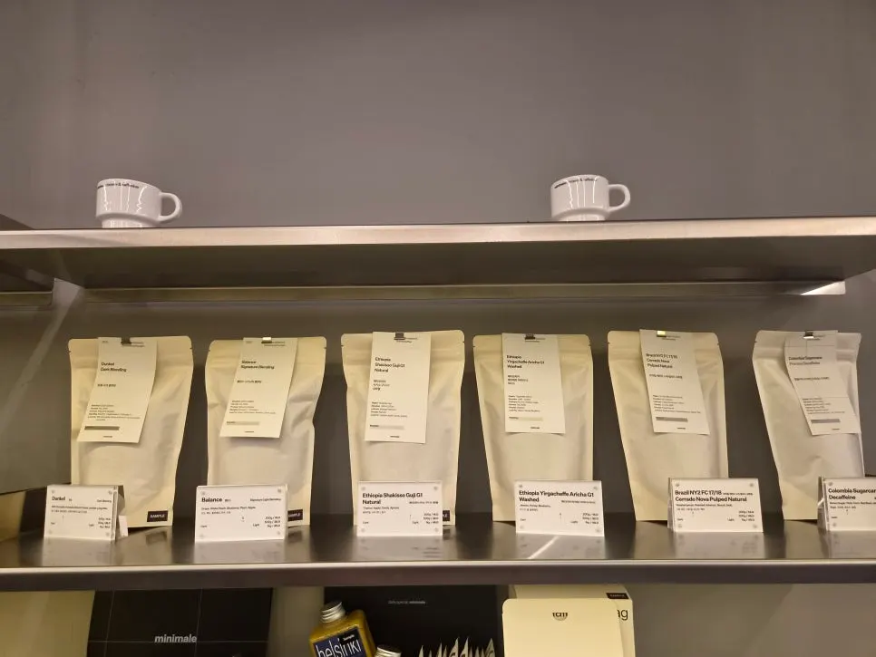 Beans and drip bags displayed on one side