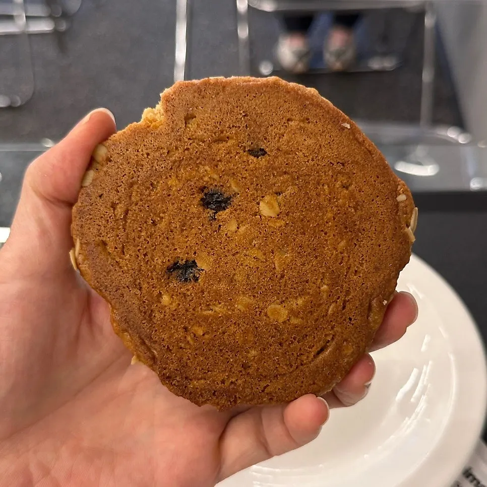 Hand-sized oatmeal raisin cookie