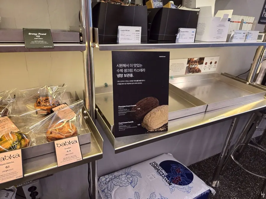Cream castella remaining in the display case