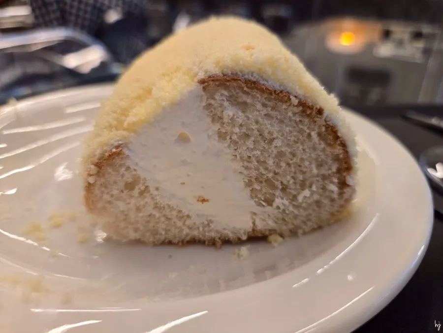 A portion of cream castella good for two people to share