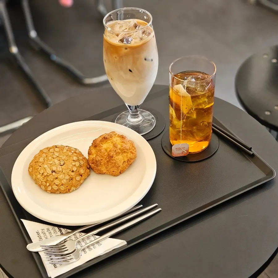 Table set with coffee and dessert together