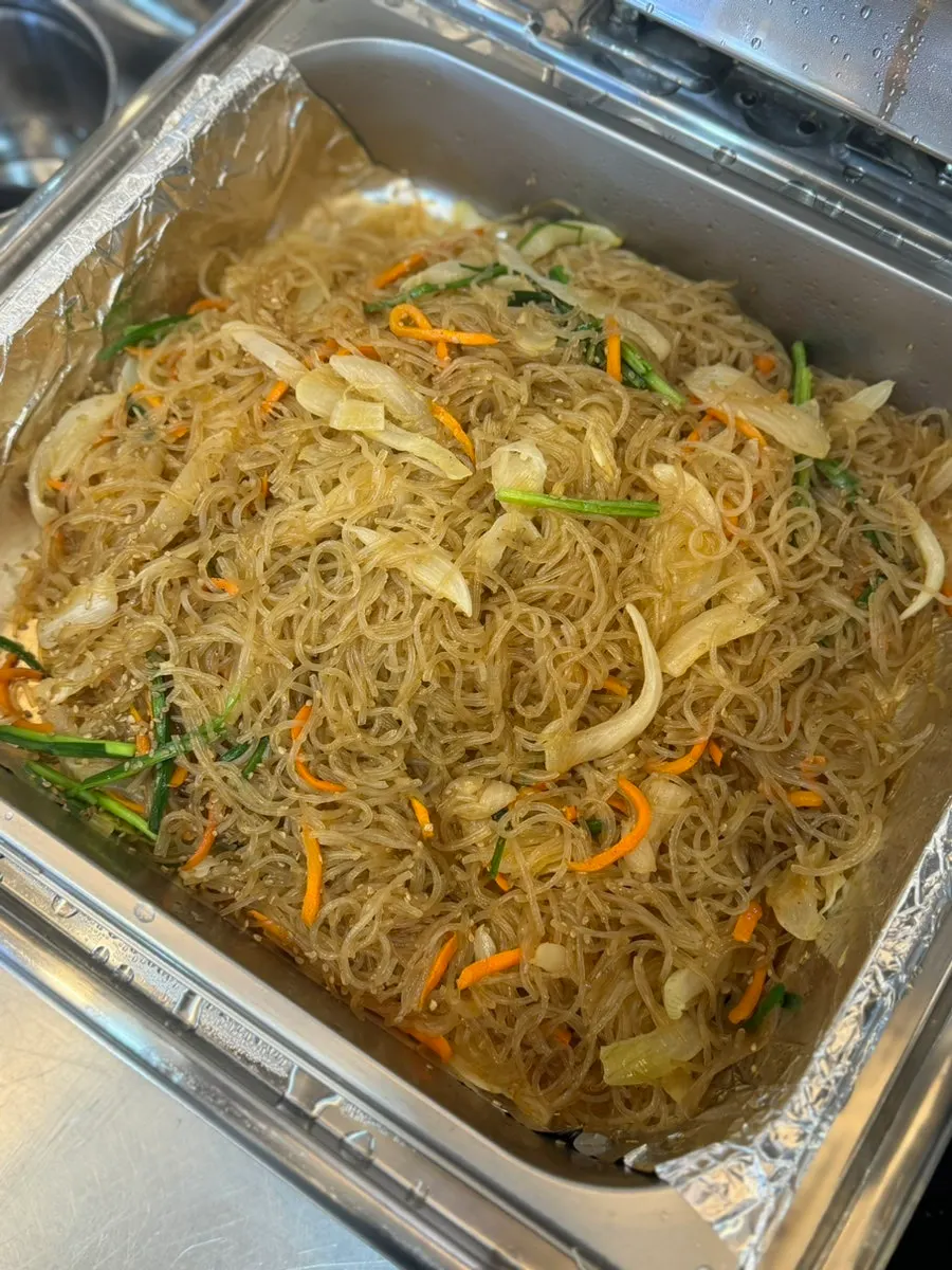 A refilled plate of namul banchan